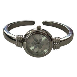 Silver Snowflake Womens Quartz Bangle Watch Stainless Steel Christmas Holiday
